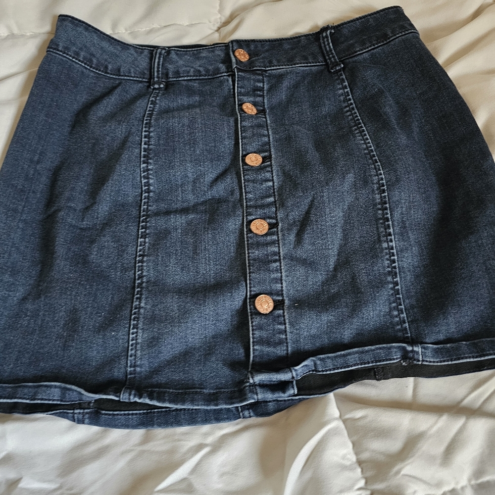 Denim button front mini skirt